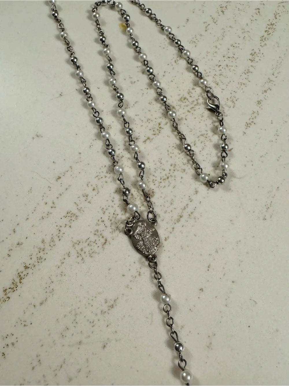 VTG Silver Rosary w/ Pearls - Women Jewelry